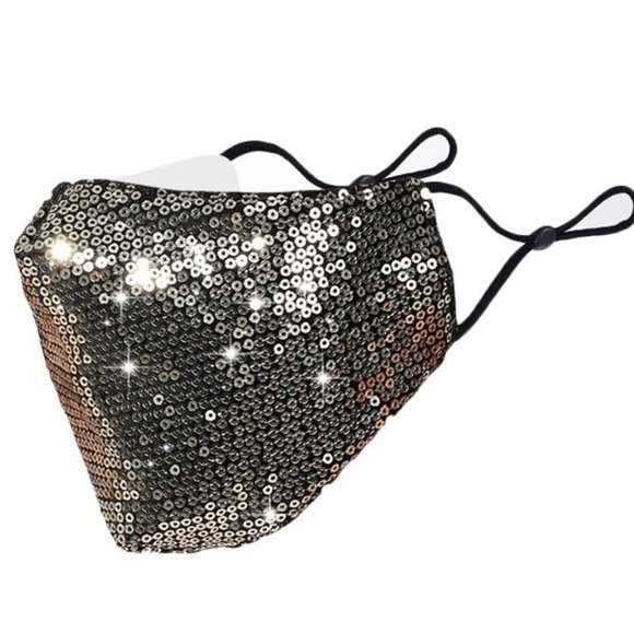 NEW Gold Sequins Face Mask Unisex Fashion Glittery - Picture 1 of 5